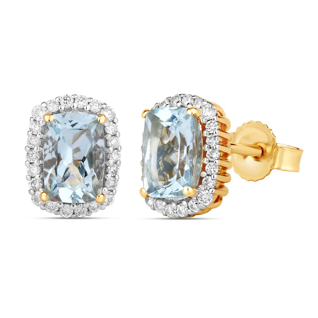 Σκουλαρίκια - 14 καράτια Λευκός χρυσός -  1.14ct. tw. Ακουαμαρίνης - Διαμάντι #1.0