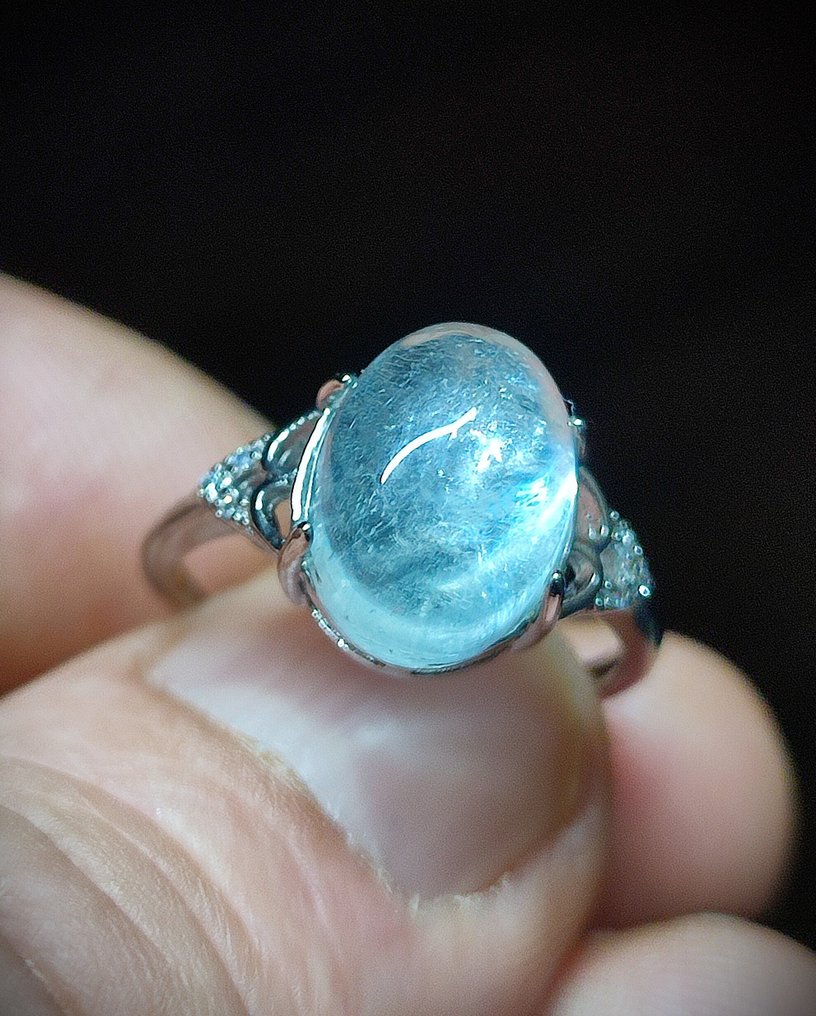 非常美丽稀有的天然海蓝宝石和黄玉925银戒指,免运费 - 戒指 #2.1