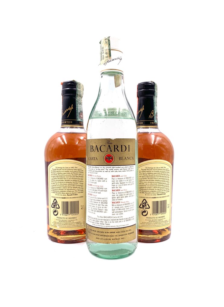 Bacardi - Ron Superior Cart Blanca & Ron Reserva Superior 8yo  - b. Década de 1990 - 70 cl, 75 cl - 3 botellas #1.0