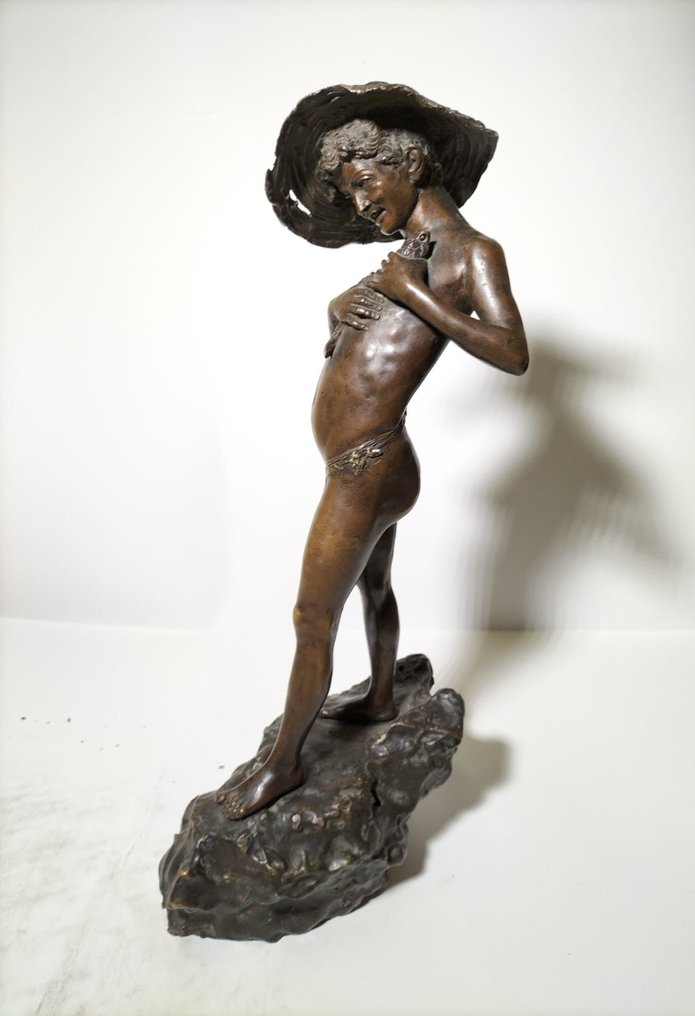 Dal modello di Giovanni Varlese (1822-1922) - Γλυπτό, Pescatorello - 36.5 cm - Μπρούντζος #1.0