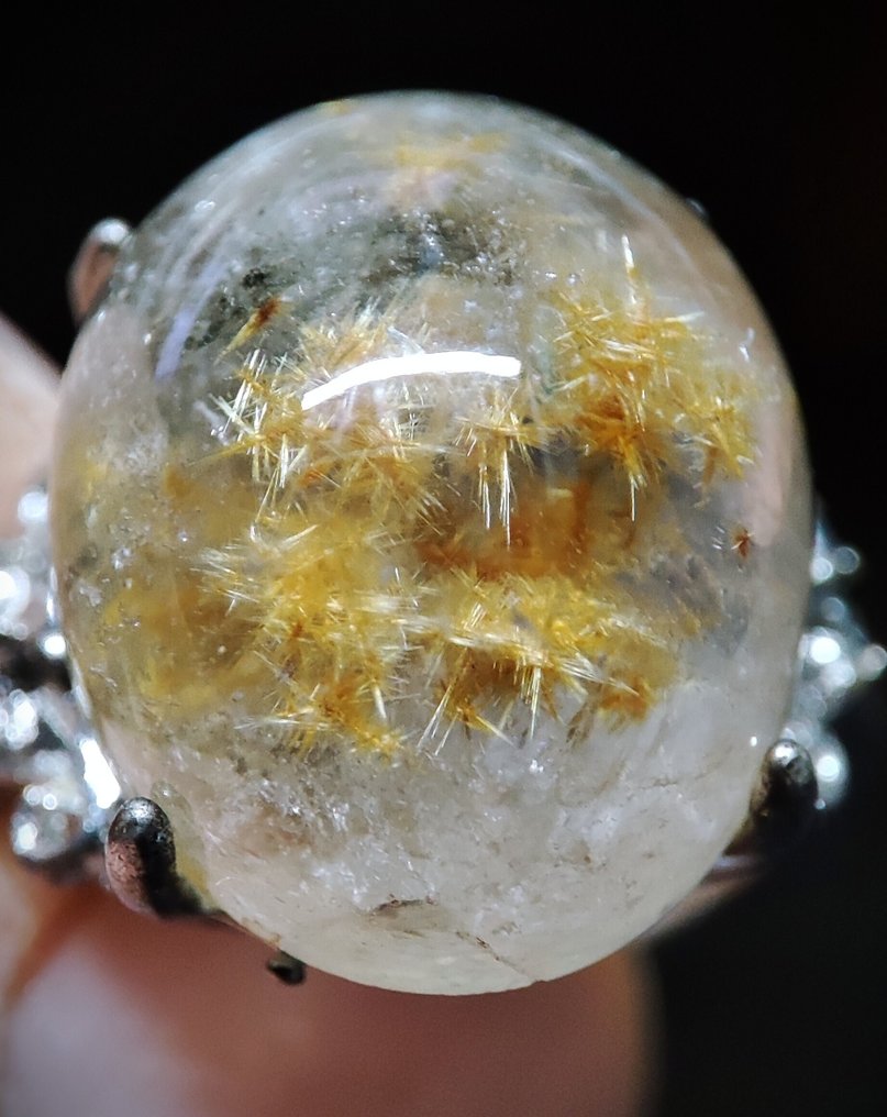 令人惊叹的稀有金色鲁比塔石‘圣诞星’石英水晶925银戒指,包邮 - 戒指 #3.2