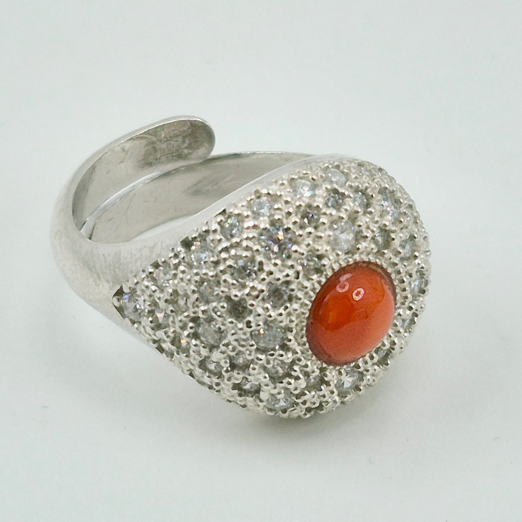 Κοράλλι αίματος - Ασημί - Δαχτυλίδι - CORALLO MEDITERRANEO #1.0