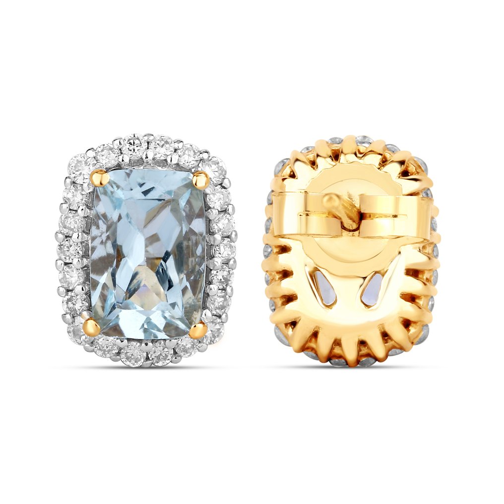 Σκουλαρίκια - 14 καράτια Λευκός χρυσός -  1.14ct. tw. Ακουαμαρίνης - Διαμάντι #3.2