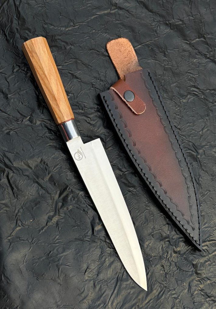 厨刀 -  厨房刀 - 不锈钢12c27厨师刀，银色护罩，山核桃木柄 - 亚洲 - 木头 - 亚洲 #2.1