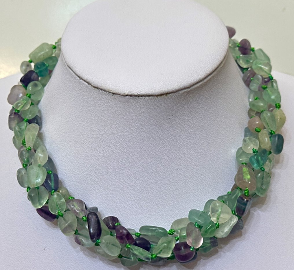 Naturlig fluoritt fra Brasil med katolsk kors. Høy kvalitet. Svært sjelden. - Halskjede - Plata 925 #4.3