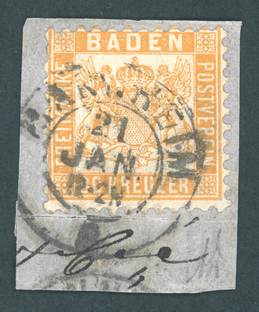 Baden 1862 - Coin with 30 Kr., yellow-orange, with good teeth, from Mannheim, signed Bühler. - Mi.Nr. 22 #1.0