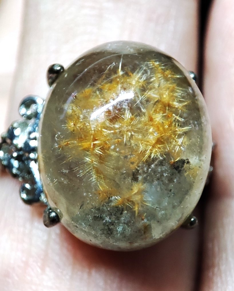 令人惊叹的稀有金色鲁比塔石‘圣诞星’石英水晶925银戒指,包邮 - 戒指 #2.1