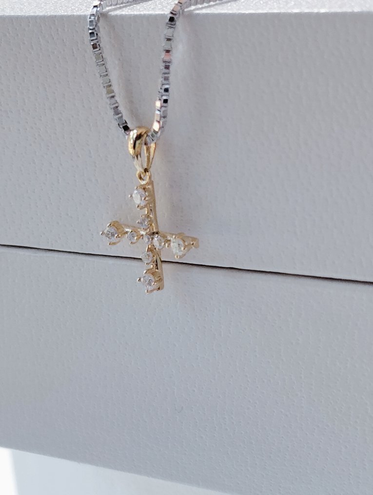 Sans prix de réserve - Collier avec pendentif - 18 carats Platine, Or jaune - 0.14ct. tw. Diamant (Naturelle) #2.1