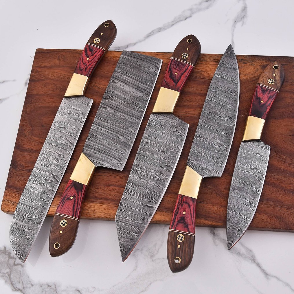 Køkkenkniv - Chef's knife - Foldet stål, træ og pakkatræ med messingforstærkninger. - Nordamerika #3.2