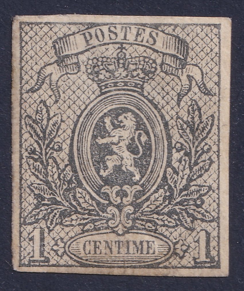 Belgium 1866 - Small lion - 1c grey unbrushed with 4 beautiful edges - OBP/COB 22 #2.1