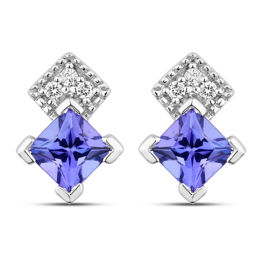 没有保留价 - 耳环 - 14K包金 白金 -  0.85ct. tw. 坦桑石 - 钻石 #1.0