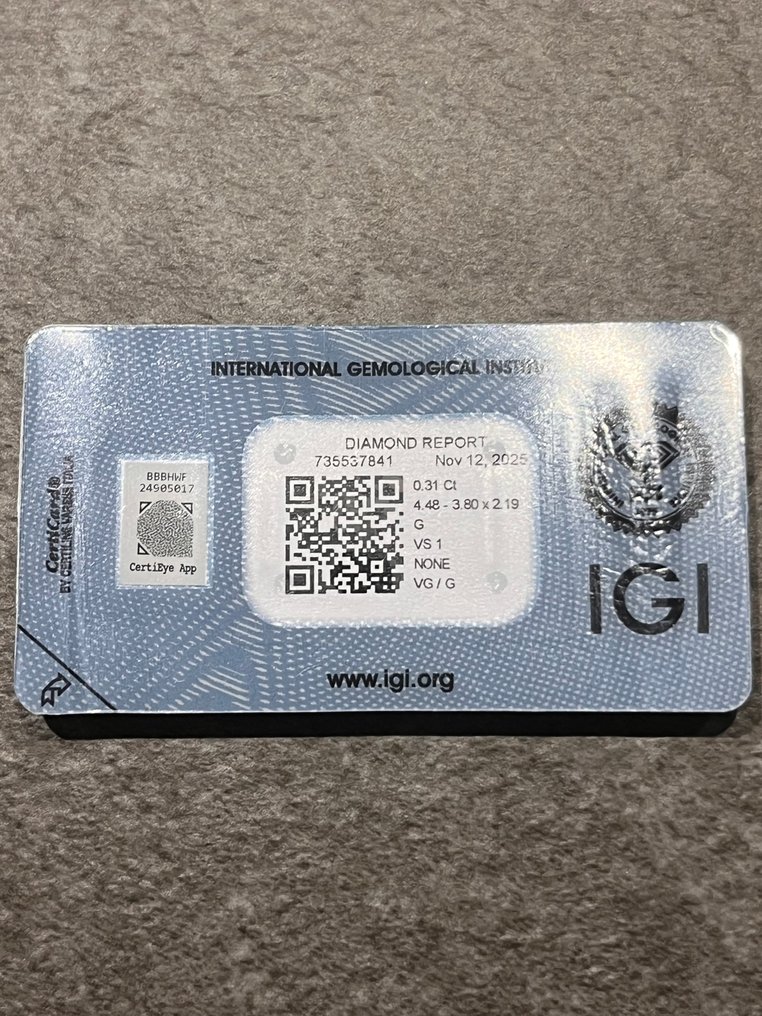 1 pcs 钻石  (天然)  - 0.31 ct - 雷地恩型 - G - VS1 轻微内含一级 - 国际宝石研究院（IGI） #3.2