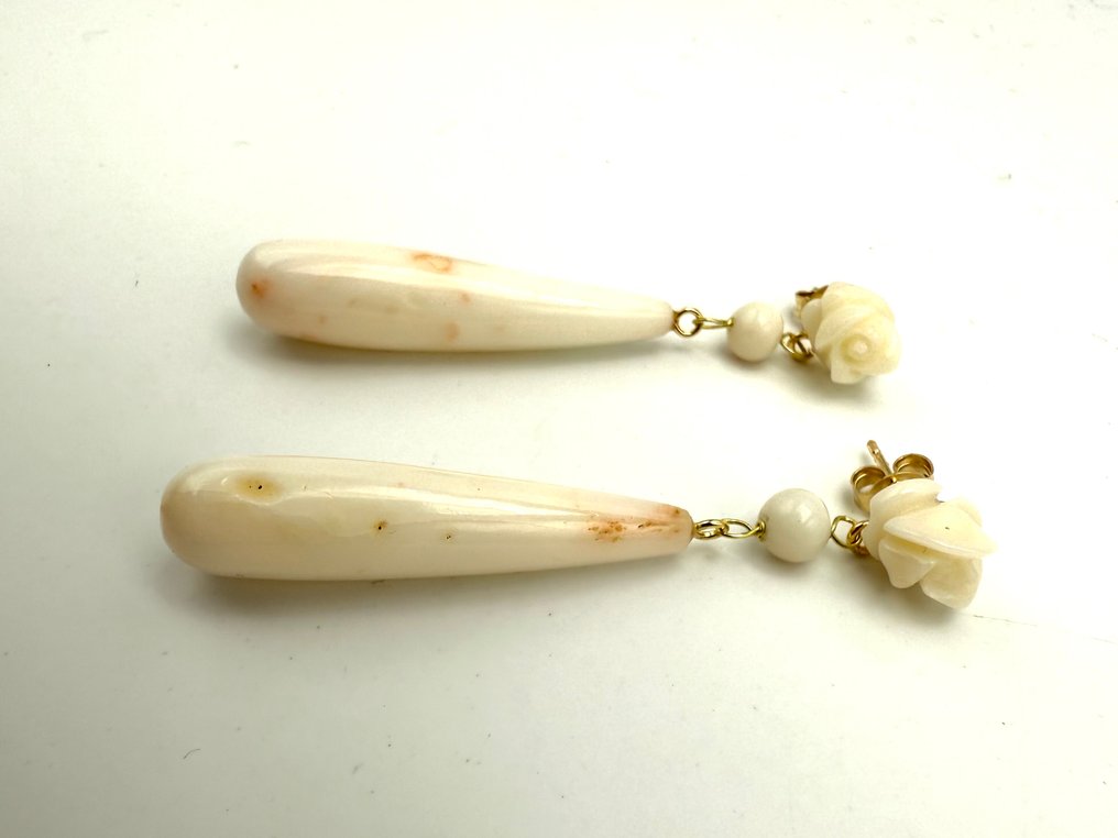 Nincs minimálár - Drop fülbevaló - 18 kt. Sárga arany Korall #1.0