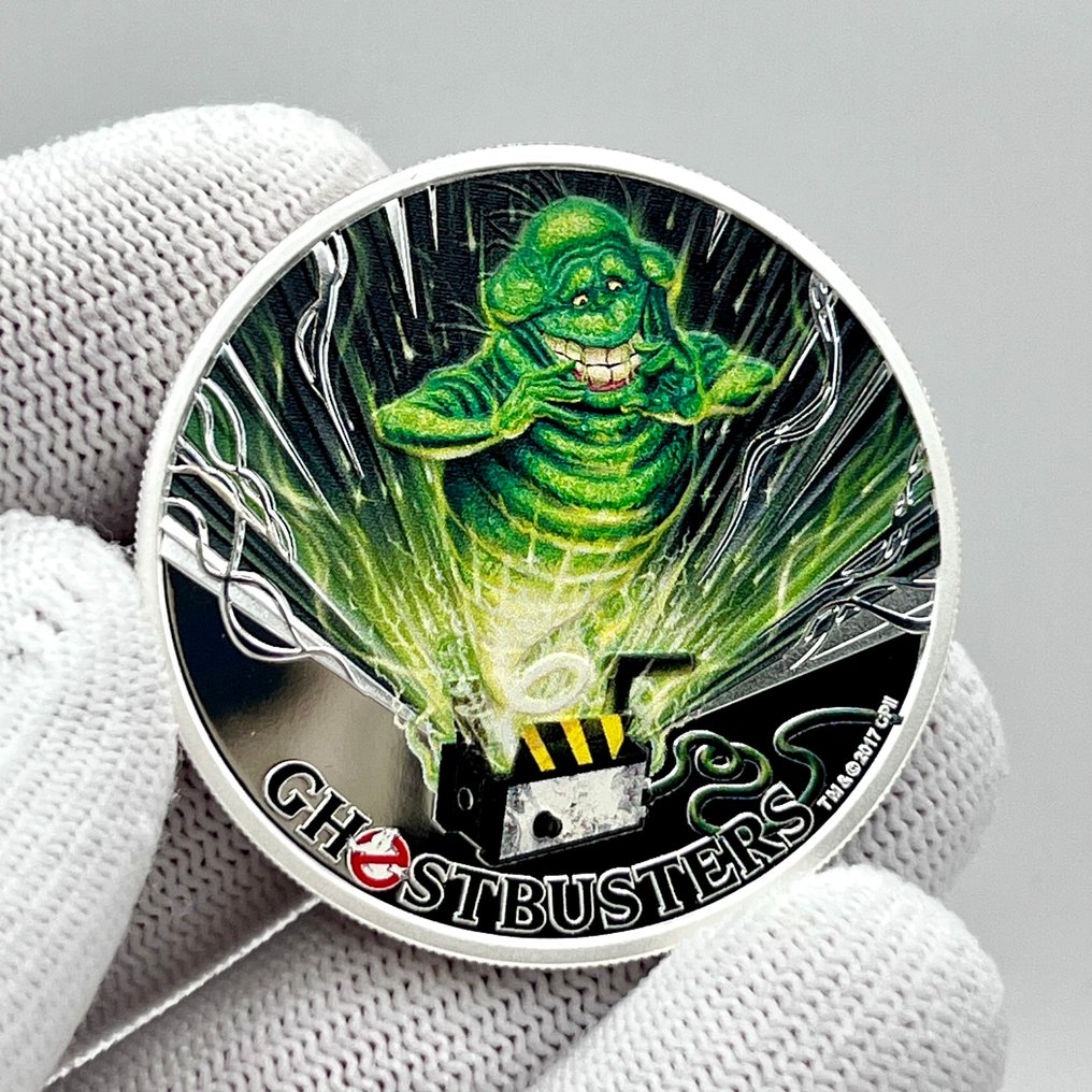 Tuvalu. 1 Dollar 2017 – Ghostbusters – Slimer – 1 oz Silver coin – .999 Fine – Proof / Colorized #1.0