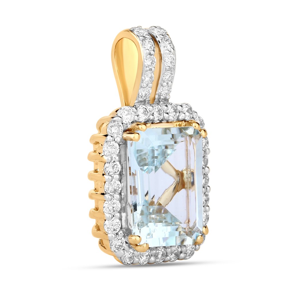 吊坠 - 14K包金 黄金 - 2.30ct. tw. 海蓝宝石 - 钻石 #1.0