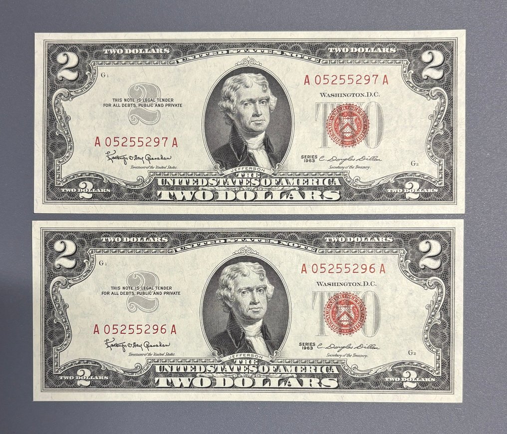 美国. - 2 x 2 Dollars - 1963 - Consecutives - Pick 382  (没有保留价) #1.0