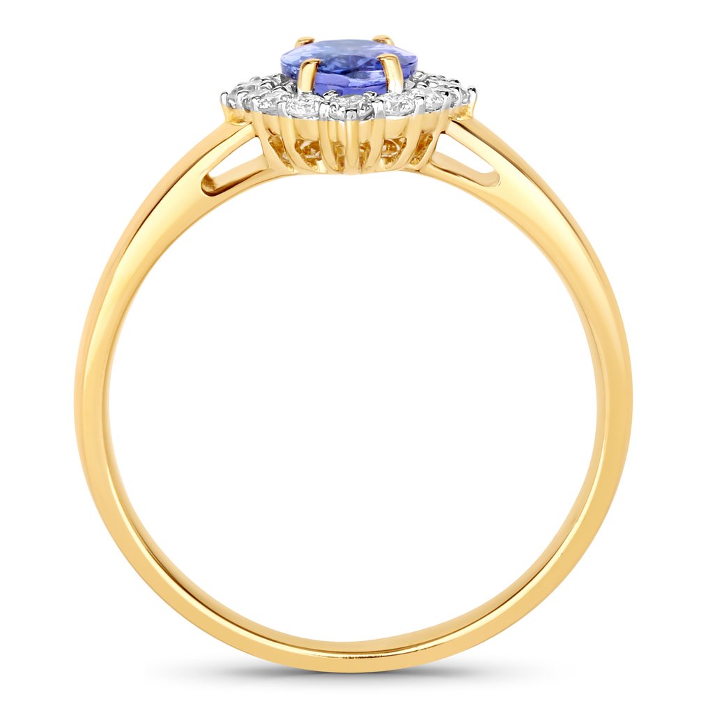 戒指 - 14K包金 黄金 -  0.99ct. tw. 坦桑石 - 钻石 #1.0