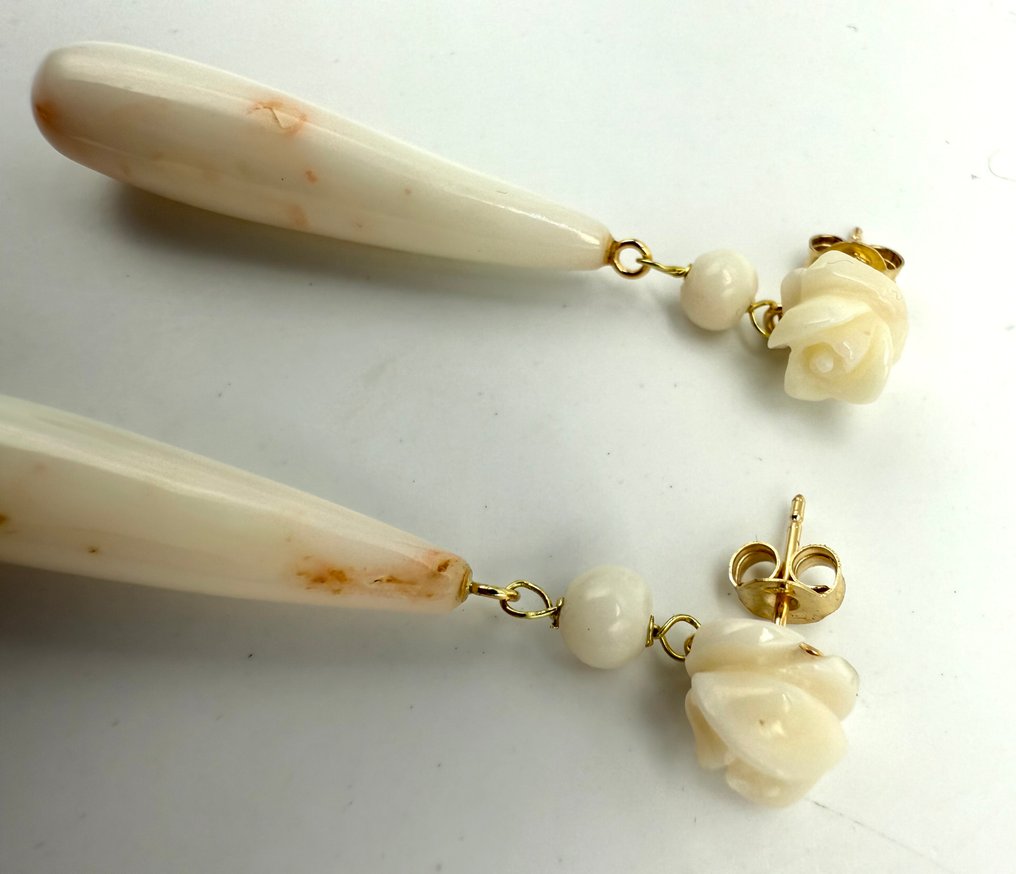 Nincs minimálár - Drop fülbevaló - 18 kt. Sárga arany Korall #4.3