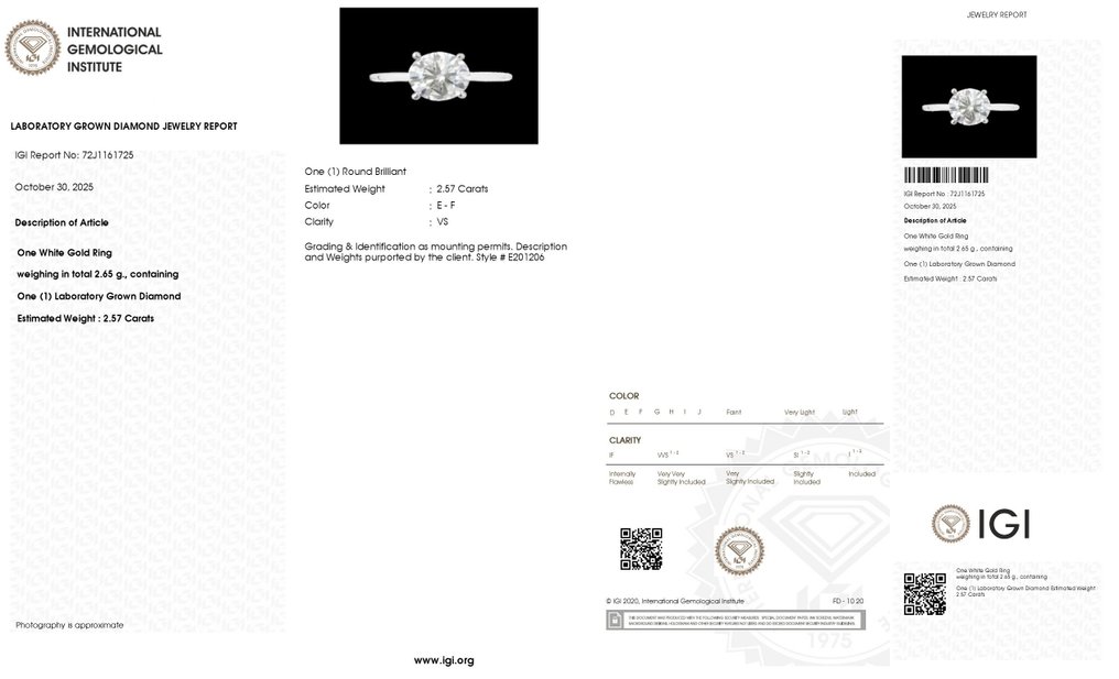Ring - 14 karat Hvitt gull -  2.57ct. tw. Diamant (Lab-dyrket) #4.3