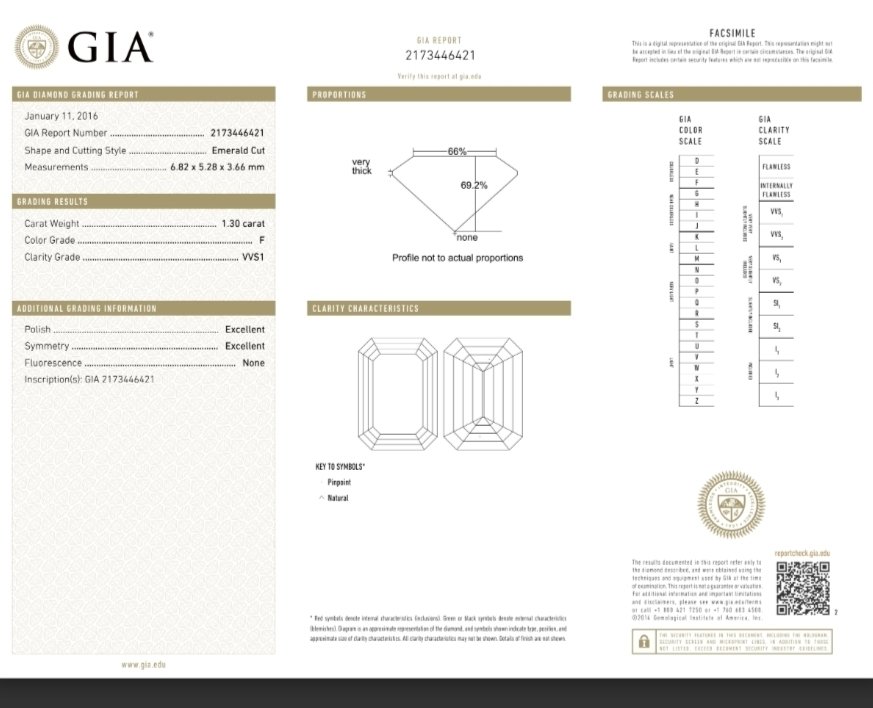 1 pcs 钻石 (天然) - 1.30 ct - 祖母绿 - F - VVS1 极轻微内含一级 - 美国宝石研究院(GIA) #4.3