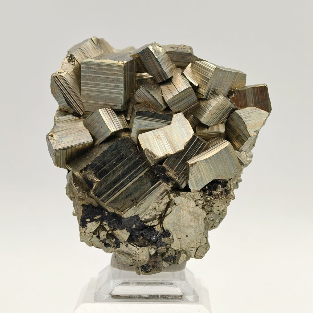 Golden cubic pyrite and triglifa, double-sided, Peru. Crystals - Height: 71 mm - Width: 68 mm- 318 g #1.0