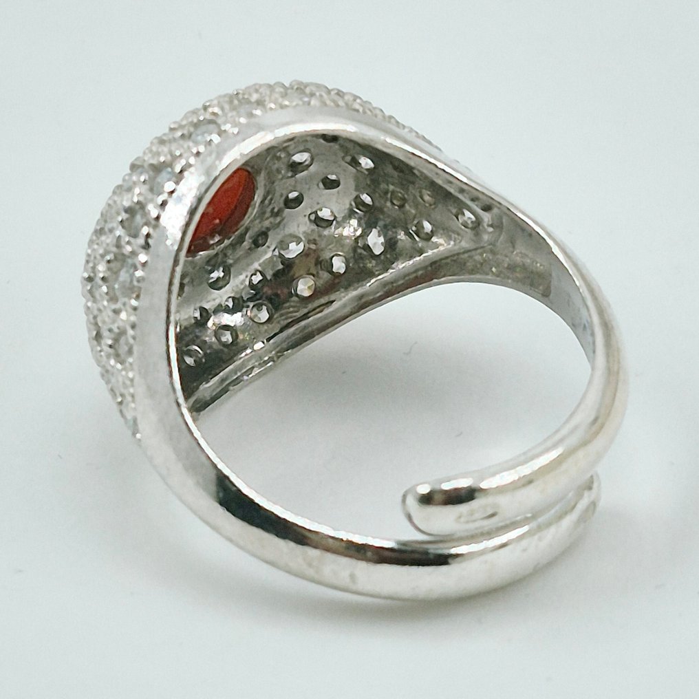 Κοράλλι αίματος - Ασημί - Δαχτυλίδι - CORALLO MEDITERRANEO #4.3