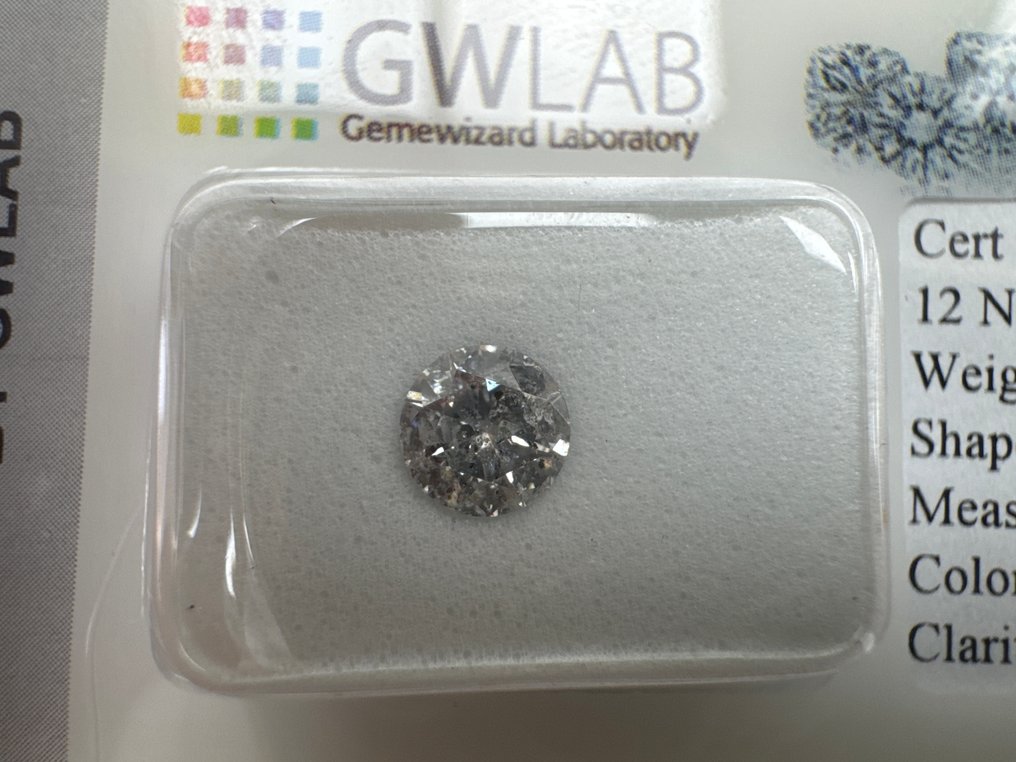 No reserve price - 1 pcs Diamond  (Natural)  - 0.62 ct - Round - D (colourless) - I1 - Gemewizard Gemological Laboratory (GWLab) #1.0