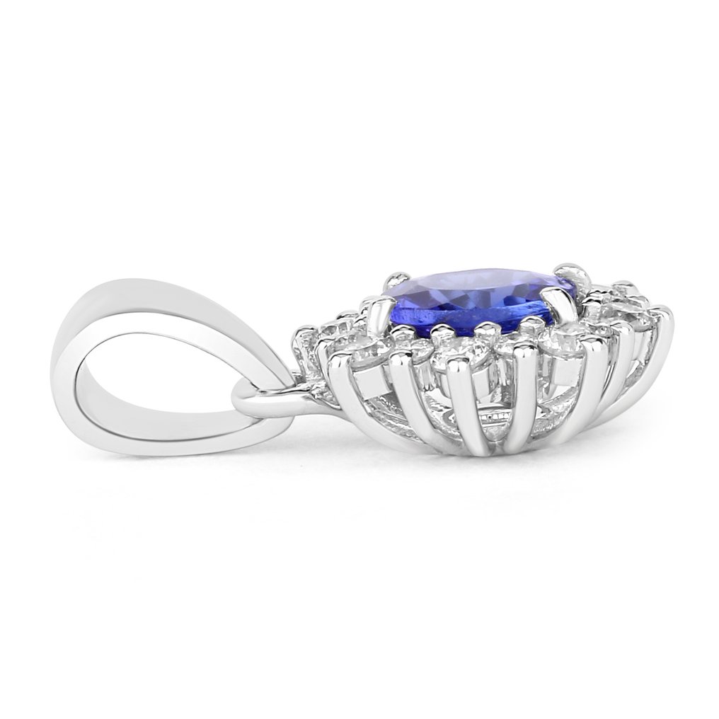 没有保留价 - 吊坠 - 14K包金 白金 -  0.64ct. tw. 坦桑石 - 钻石 #3.2