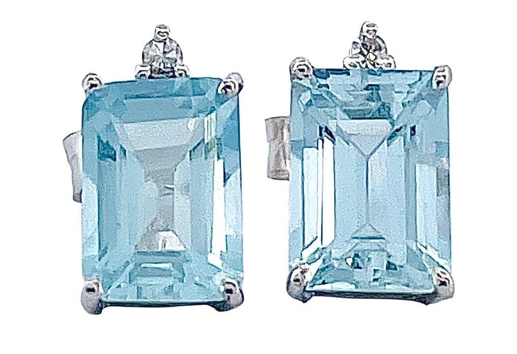 χωρίς τιμή ασφαλείας - Σκουλαρίκια - 18 καράτια Λευκός χρυσός Ακουαμαρίνης - Διαμάντι #1.0