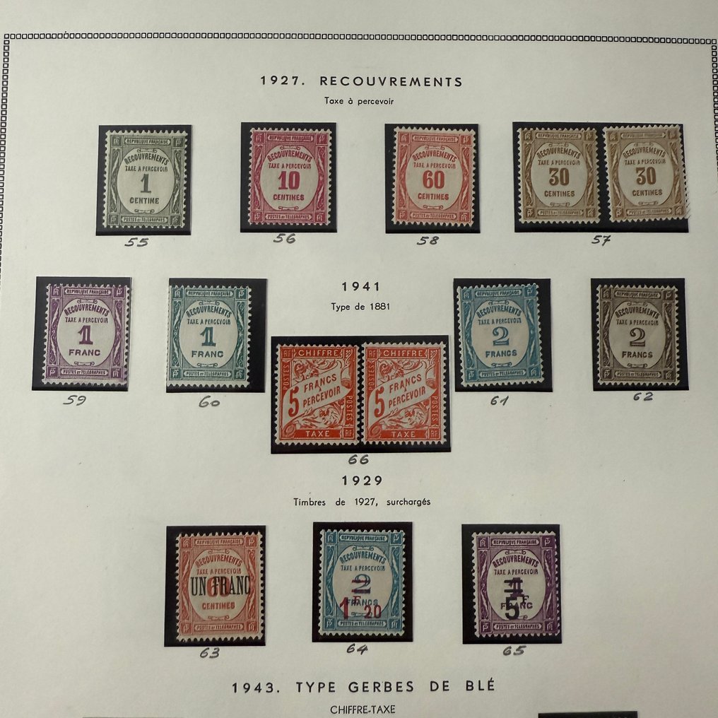 France  - Yvert 43/66 taxes, 'Recouvrements' in mint ** and * condition - approximate value + €1,400. #1.0
