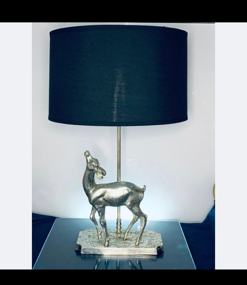 Valenti - Lampe - Valenti sølvbelagt bronze hjorte lampe - Forsølvet bronze - i stil med Valenti Deer Bronze Lamp #3.2