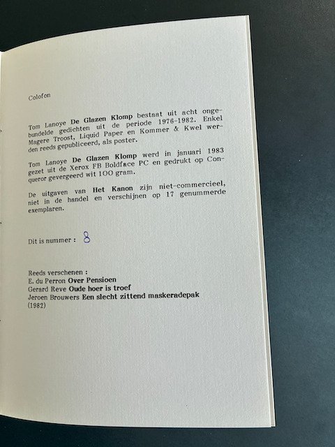 Tom Lanoye - De Glazen Klomp - 1983 #2.1