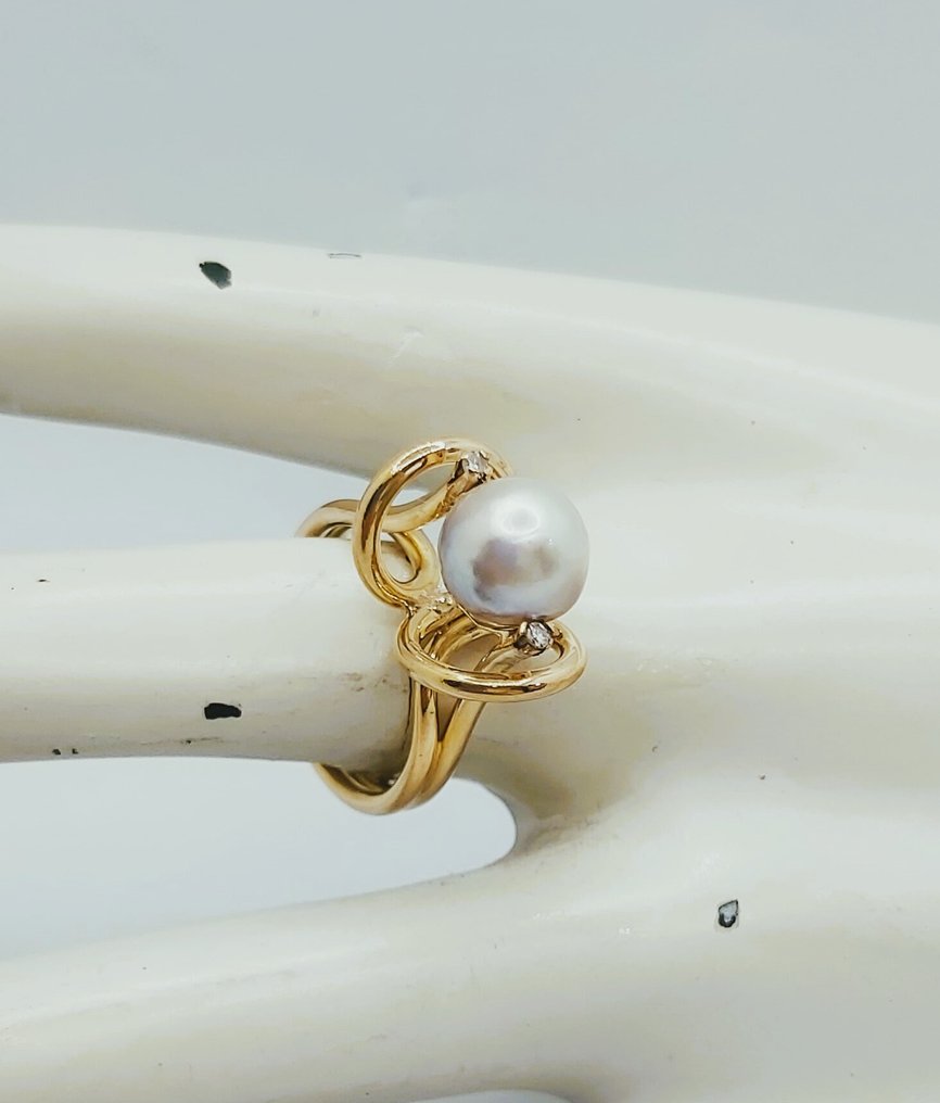 Δαχτυλίδι - 19,2 kt. Κίτρινο χρυσό Μαργαριτάρι - Διαμάντι #2.1