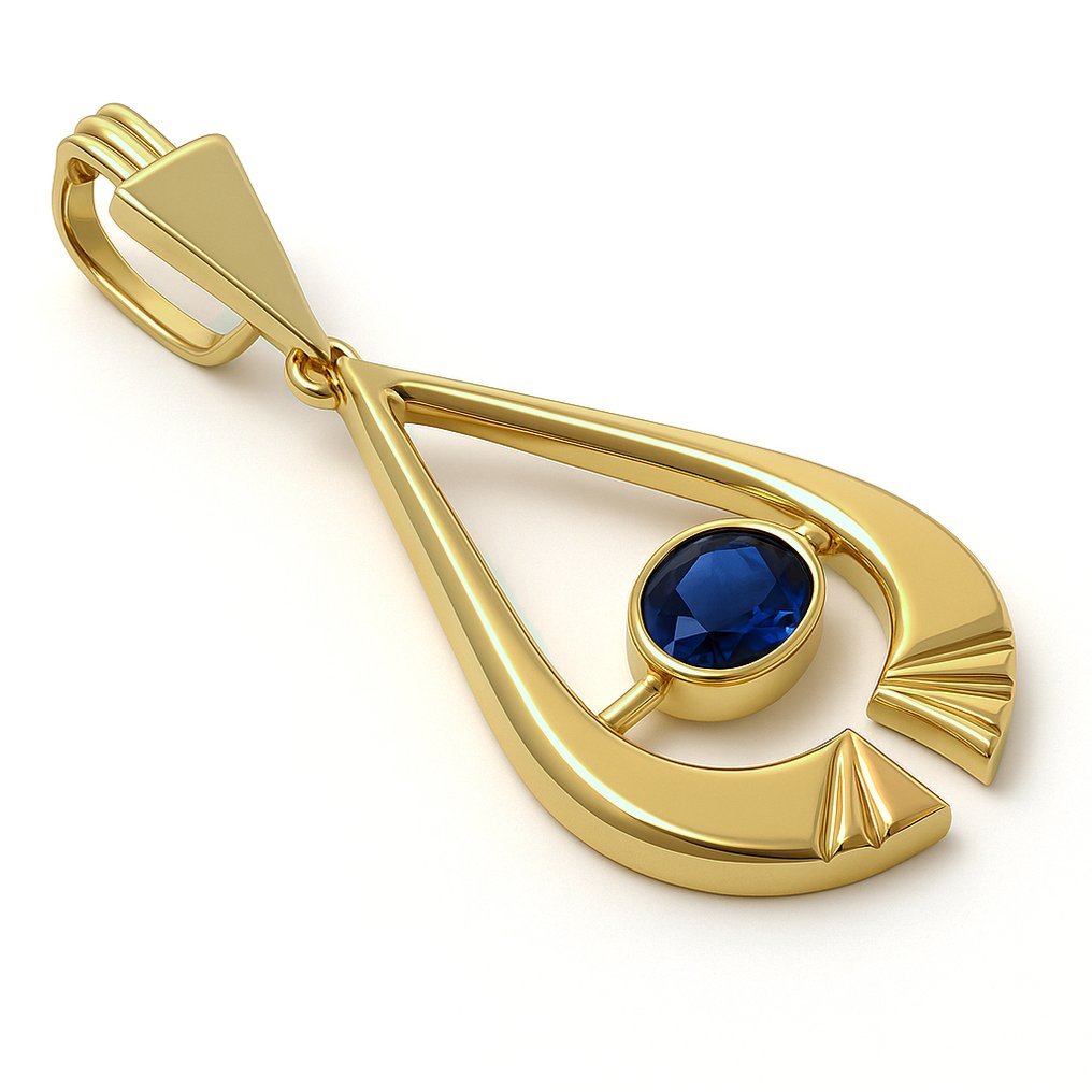 墜飾 - 18 克拉 黃金 -  0.85ct. tw. 藍寶石 #1.0