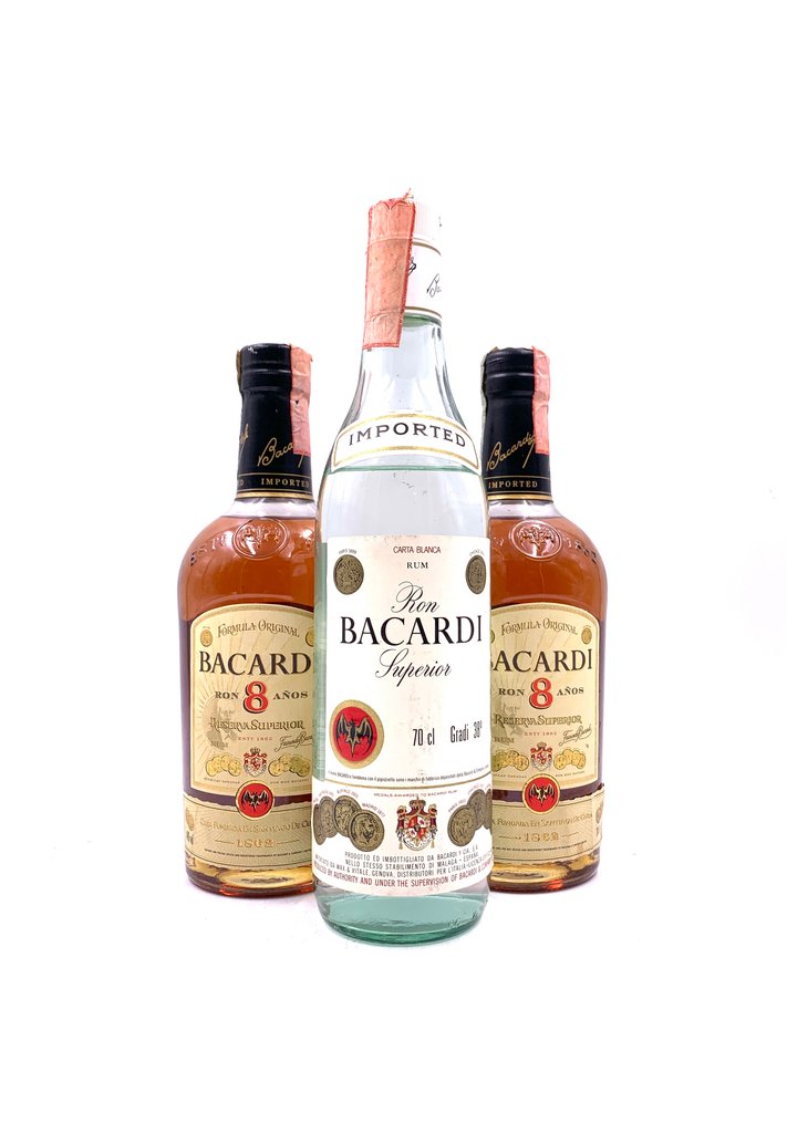 Bacardi - Ron Superior Cart Blanca & Ron Reserva Superior 8yo  - b. Década de 1990 - 70 cl, 75 cl - 3 botellas #1.0