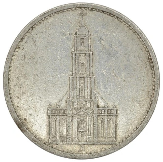 德國,Third Reich Set of 2 coins: 1 & 5 Reichsmark 1935/1939, incl. Potsdam Garrison Church (沒有保留價) #3.2