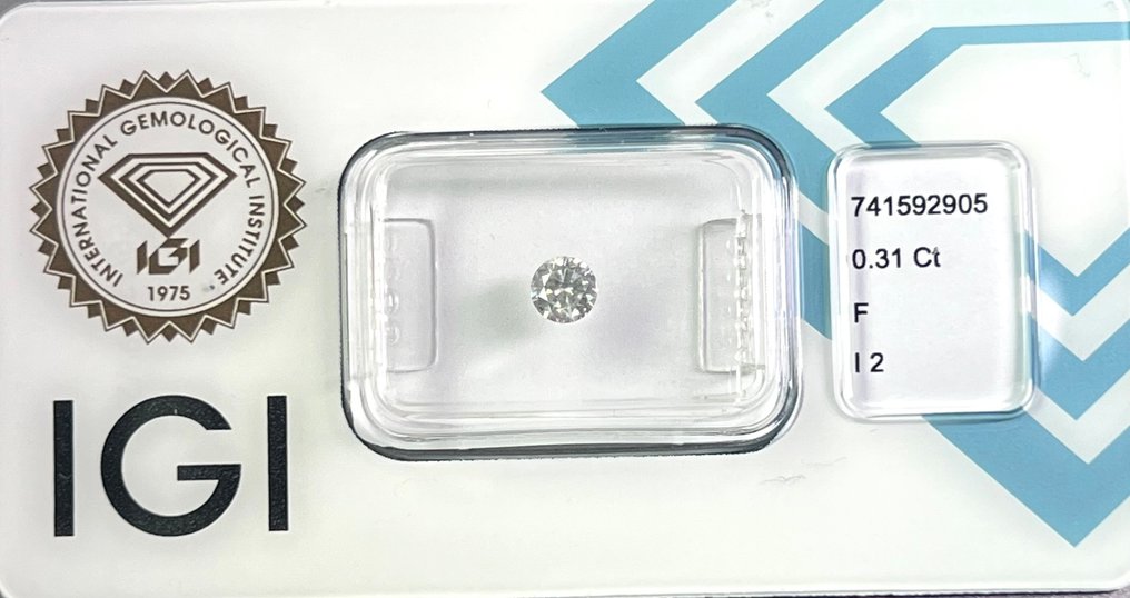 沒有保留價 - 1 pcs 鑽石  (天然)  - 0.31 ct - 圓形 - F(近乎無色) - I2 - 國際寶石學院（International Gemological Institute (IGI)） #2.1