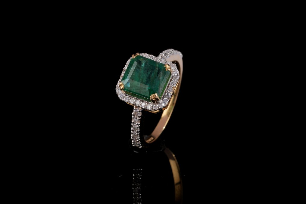 Δαχτυλίδι - 18 καράτια Κίτρινο χρυσό - 3.23ct. tw. Σμαράγδι - Διαμάντι #2.1