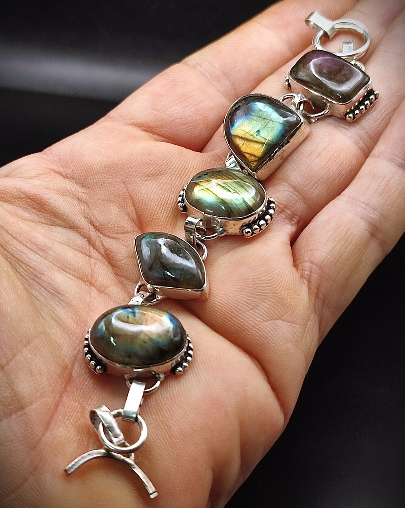 无保留价 非常漂亮 一流品质拉长石手工925银手链 - 手镯 #2.1