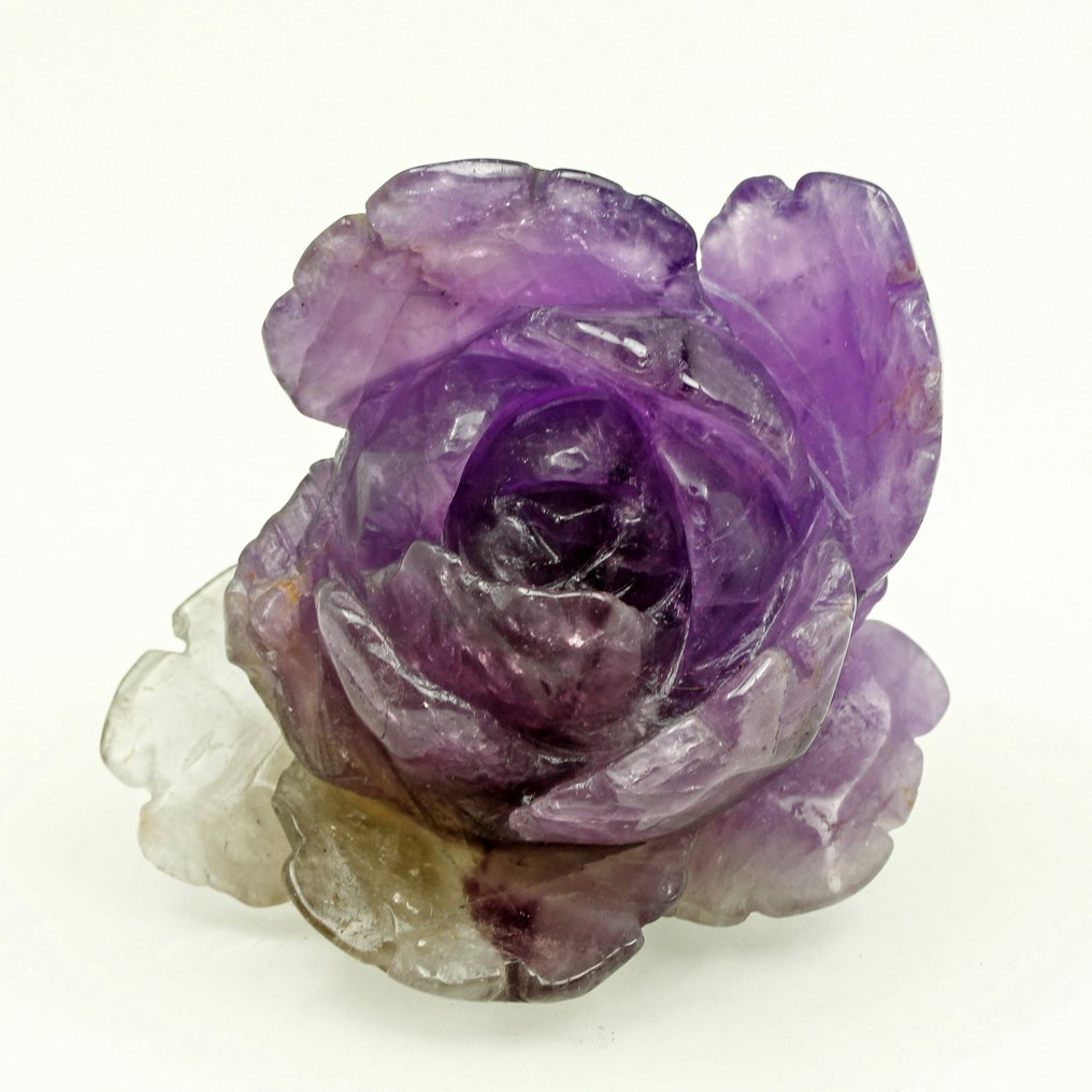 Hand-Carved Amethyst Rose Sculpture Carving - Height: 5.6 cm - Width: 6.5 cm- 200 g #2.1