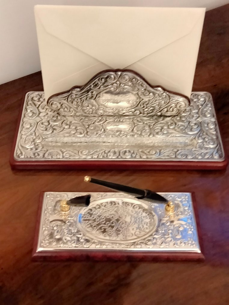 Portacarte (2) - Set da scrivania, in argento 925 e mogano, meta' del XX sec. - .925 argento, Mogano #2.1