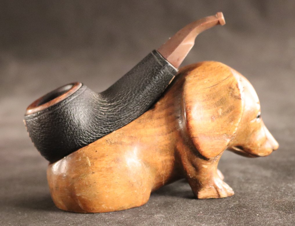 Antieke pijphouder - 雕刻, Teckel - 11 cm - 木 #2.1