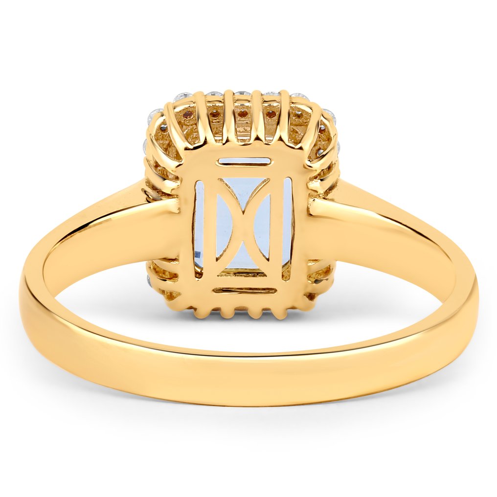 戒指 - 14K包金 黄金 -  1.73ct. tw. 海蓝宝石 - 钻石 #4.3