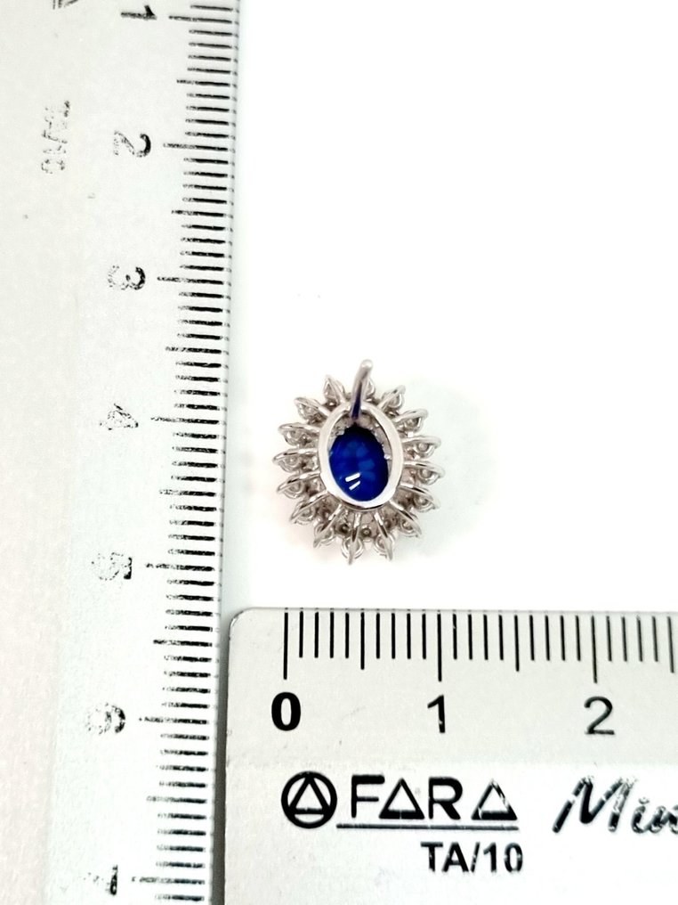 Drop fülbevaló - 18 kt. Fehér arany Zafír - Gyémánt #1.0