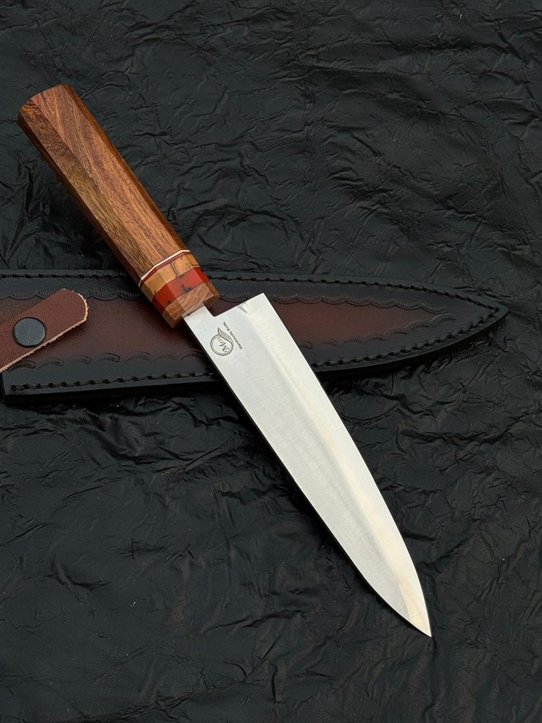 厨刀 -  厨房刀具 - 手工刀，不锈钢12c27厨师刀，配有木质手柄 - 亚洲 - 木头 - 亚洲 #3.2