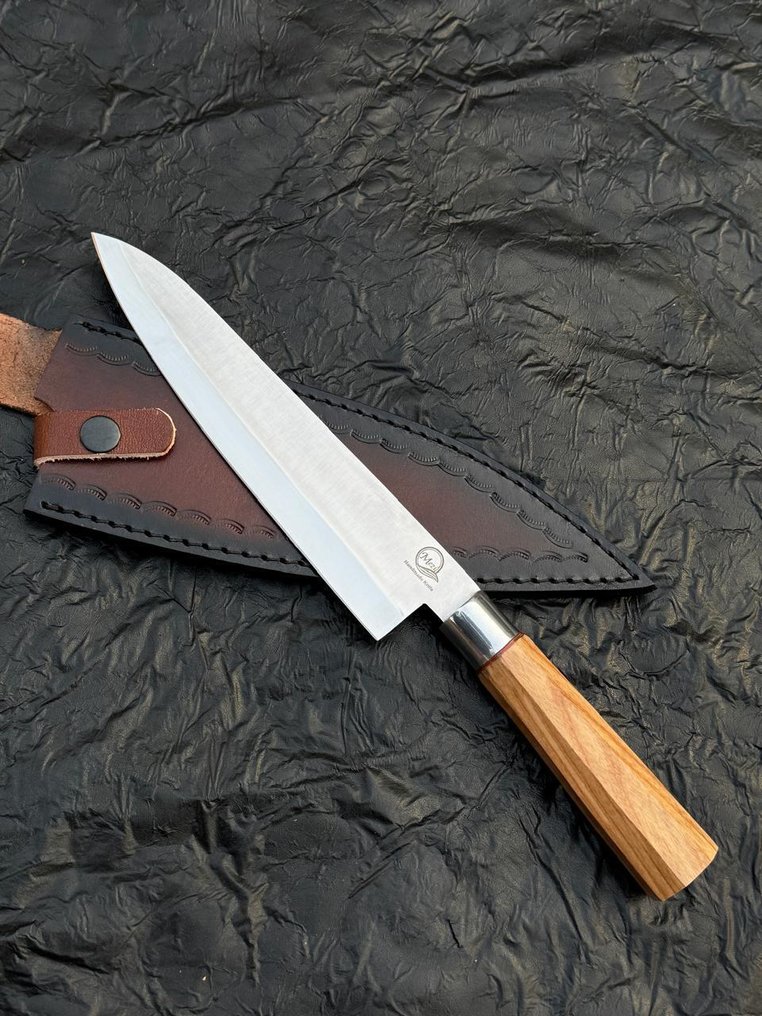 厨刀 -  厨房刀 - 不锈钢12c27厨师刀，银色护罩，山核桃木柄 - 亚洲 - 木头 - 亚洲 #3.2