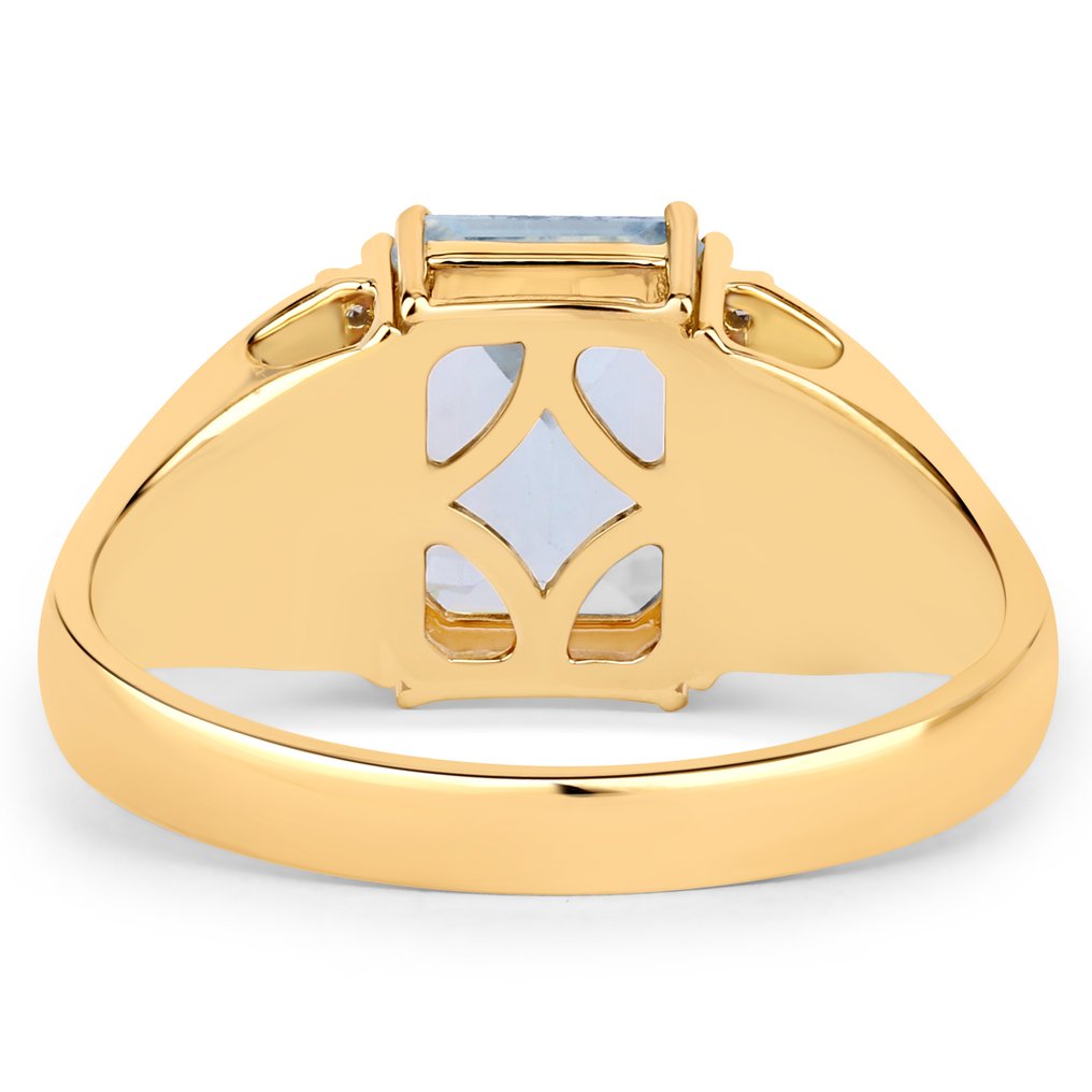 戒指 - 14K包金 黄金 -  1.59ct. tw. 海蓝宝石 - 钻石 #1.0