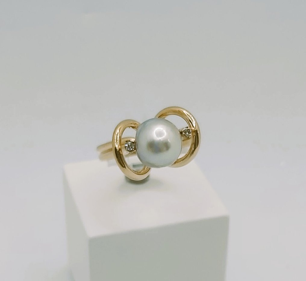 Δαχτυλίδι - 19,2 kt. Κίτρινο χρυσό Μαργαριτάρι - Διαμάντι #1.0