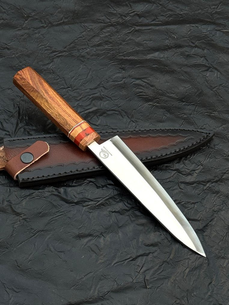 厨刀 -  厨房刀具 - 手工刀，不锈钢12c27厨师刀，配有木质手柄 - 亚洲 - 木头 - 亚洲 #1.0