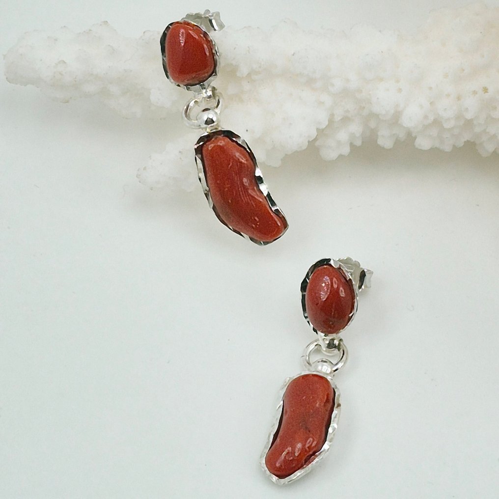 Corallo di sangue - Argento - Orecchini - CORALLO MEDITERRANEO #2.1